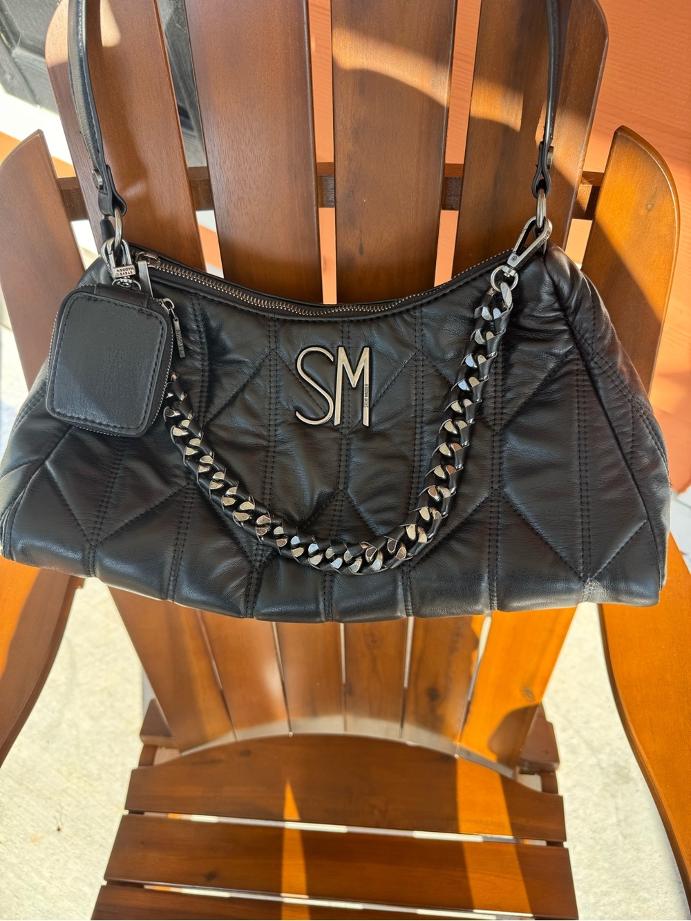 Steve Madden Black Quilted Shoulder Bag Chain Strap Y2K